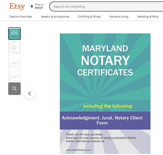 Maryland Notary Certificates  ​Pintable's on Etsy 